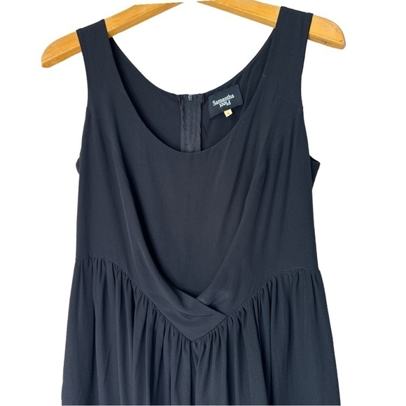 Samantha Pleet Black Silk Degas Sleeveless Dress Gathered Midi Size 6 - Picture 3 of 12